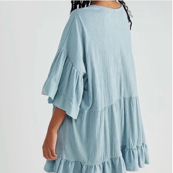 Free People FP Beach Mini Oversized El Mar Dress Blue Mountain Jubilee Sz Large - Picture 2 of 9